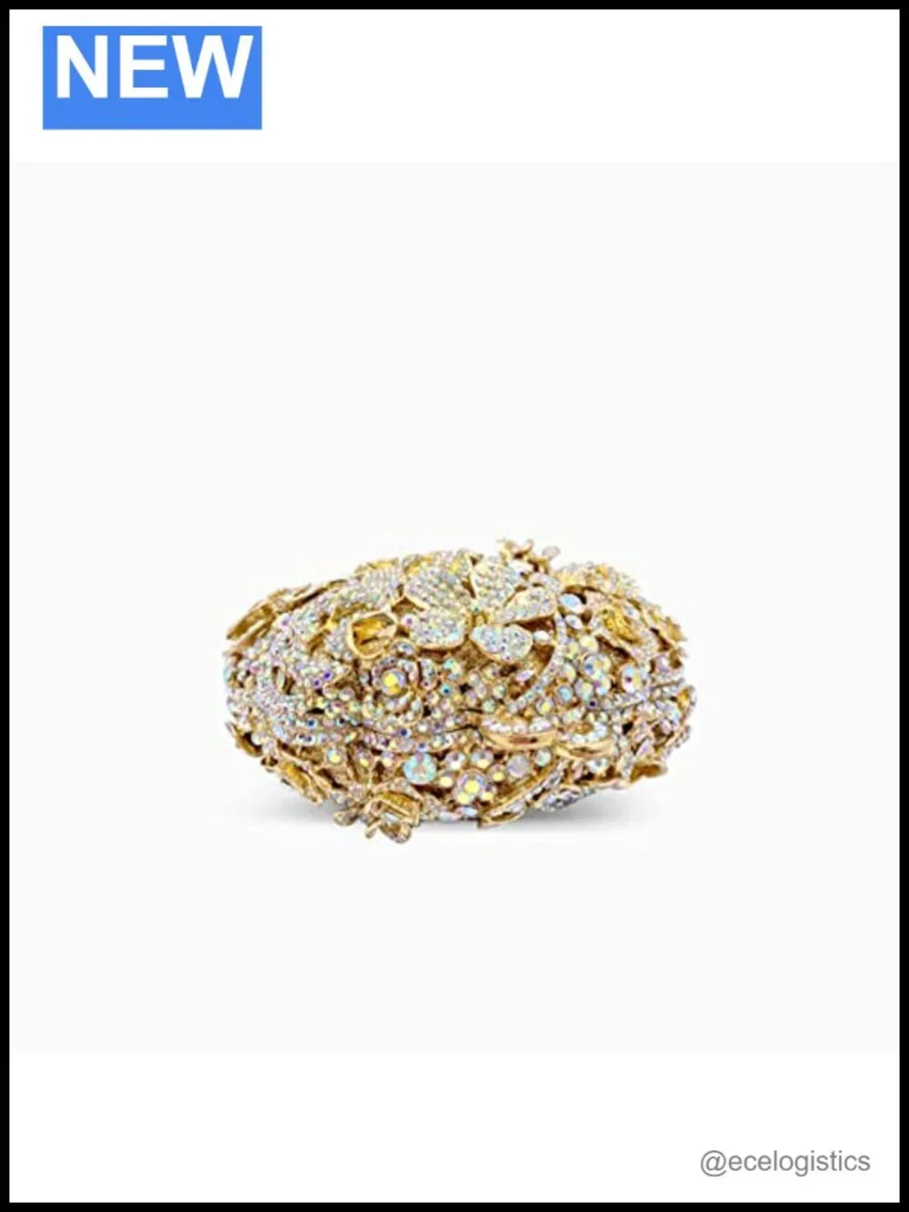 Sparkly Rhinestone Basket Clutch Evening Bag Faux Leather Chain Strap